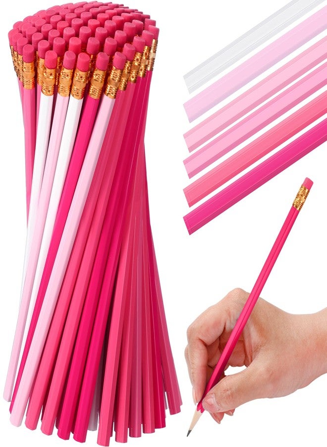 TecUnite 60 Pcs HB Pencils #2 Unsharpened Wood Cased Pencils with Eraser Hexagonal Pencil Cute Graphite No 2 Pen for Adults Gifts Exam School Office Sketching Learning(Pink Series, White) - Image 2